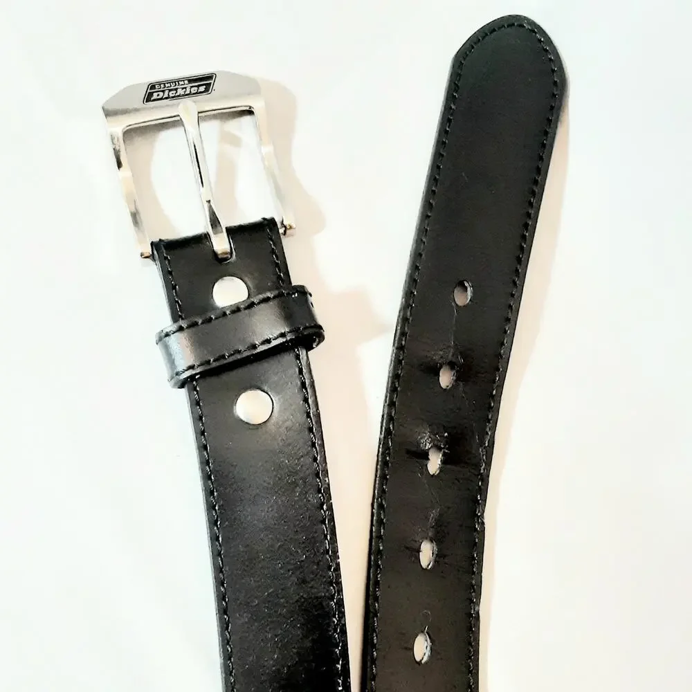 💎Dickies Genuine Black Leather Belt 46 to 48 Waist Curved Strap